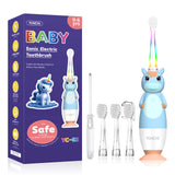 Toddler Sonic Electric Toothbrush for Baby with Cute Unicorn Cover and Smart LED Timer Soft Microfiber Bristles 4 Brush Heads