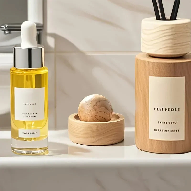 Difusor de Madeira para Óleos Essenciais (Carro) – Design Esférico, Dispersão de Fragrância Natural, Decoração para Quarto e Carro