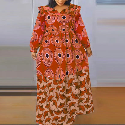 Vestido largo con estampado bohemio VONDA de talla grande 5XL para mujer, manga larga tipo farol, elegante, cuello en V, para vacaciones