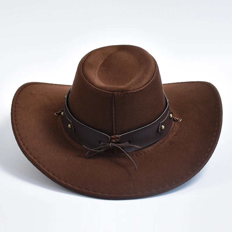 Artificial Suede Western Cowboy Hats Vintage Wide Brim Gentleman Cowgirl Jazz Hat Holiday Party Cosplay Hat