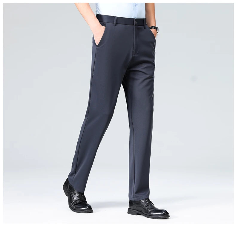 Pantalones de talla grande para hombre, pantalones de traje de negocios, pantalones de vestir formales elásticos, pantalones negros clásicos para hombre grande
