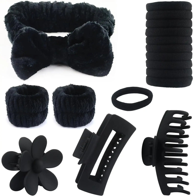 16 Pcs Face Wash Headband Wristband Hair Clips Ponytail Holders Set Soft Spa Bowknot Headband Hair Claw Clips Elastics Hair Tie