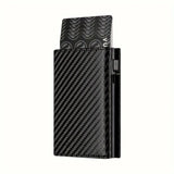 Men's Wallet with Zipper Coin Purse Automatic Pop-up Metal Credit Card Holder Minimalist RFID Blocking Business Card Wallet Idea