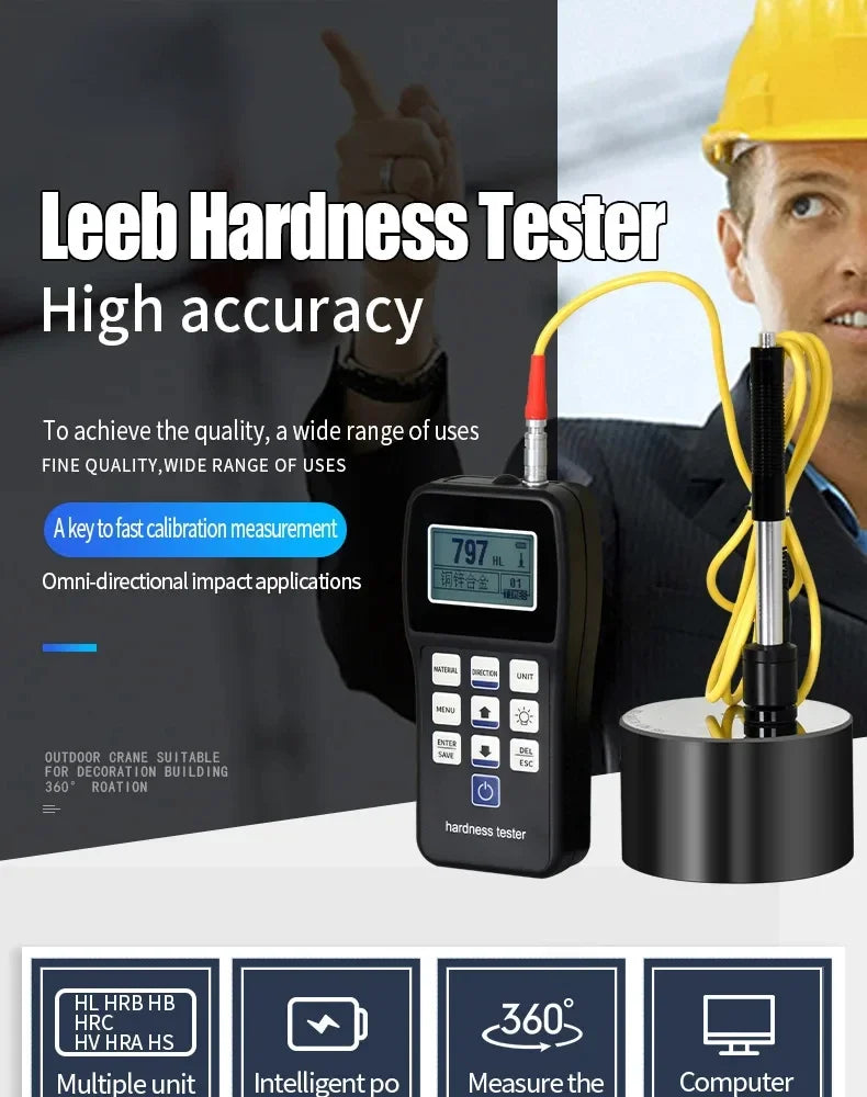 Leeb Hardness Tester Portable Rebound Meter Durometer HL、HB、HRB、HRC、HRA、HV、HS for Metal Steel Without Standard Block