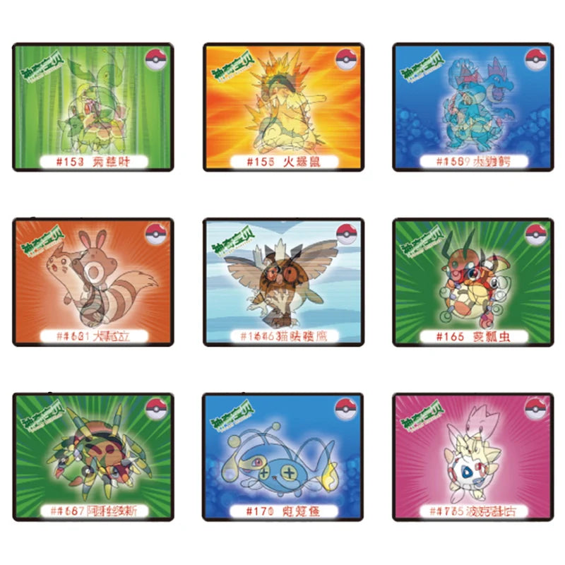 Caja de 100/160 tazos de Pokémon de 1.ª y 2.ª generación, colección de cartas redondas y cuadradas 3D, álbum de entrenadores, Pogs, Cheetos, Chipitaps