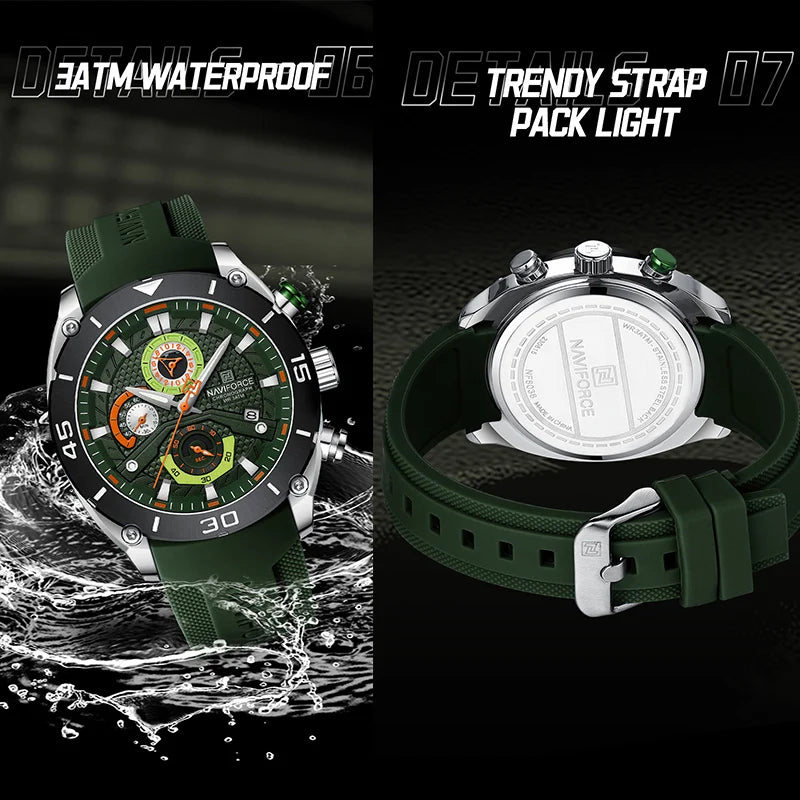NAVIFORCE Sport Watch for Men Waterproof Quartz Wristwatch Chronograph Military Clock With Luminous Reloj Hombre Male Gift 2024