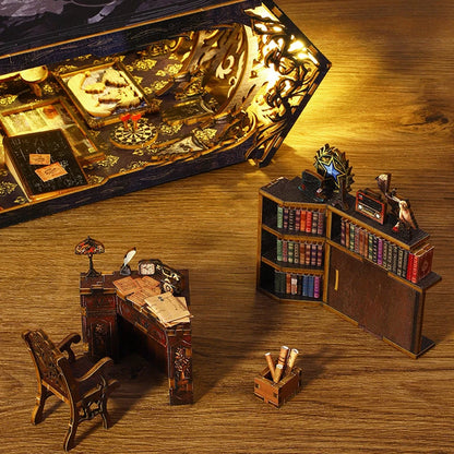 DIY Book Nook Kit Miniature Doll House With LED Light 3D Puzzle Model Building Wooden Bookshelf Bookend Toy Adults Birthday Gift