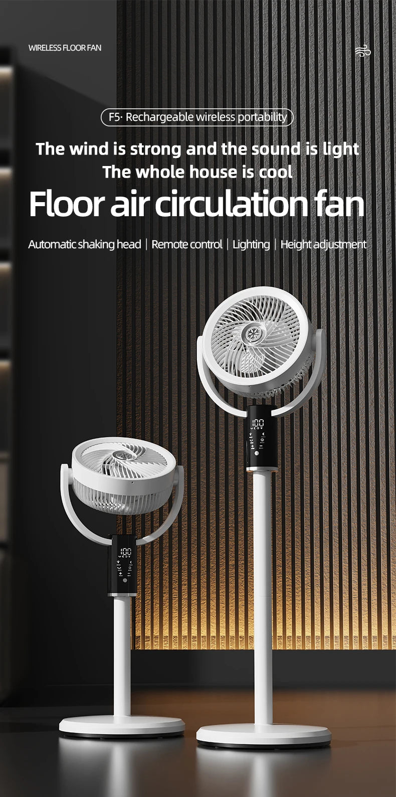 Floor Circulating Fan 6000 mAh Large Capacity Camping Fan With Remote Control Rechargeable Floor-standing Fan Adjustable Height