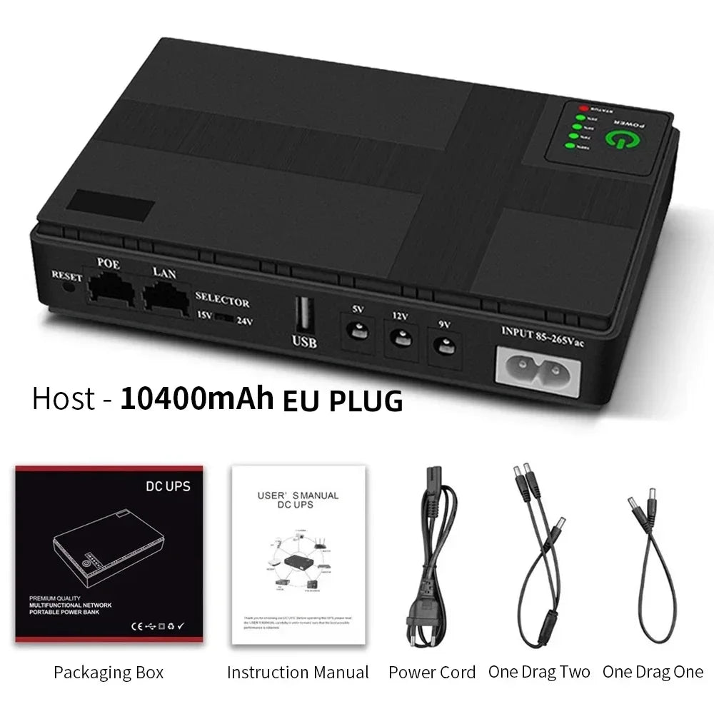 AC85-265V DC1018P Router 5V9V12V Optical Cat Monitor Backup Uninterruptible 8800/10400mAh DC Power Supply Charger Cell Phone UPS
