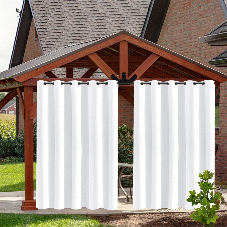 Outdoor Waterproof Blackout Curtains Top and Bottom Grommets Garden Windproof Rainproof Polyester Three Layers of Shading Screen