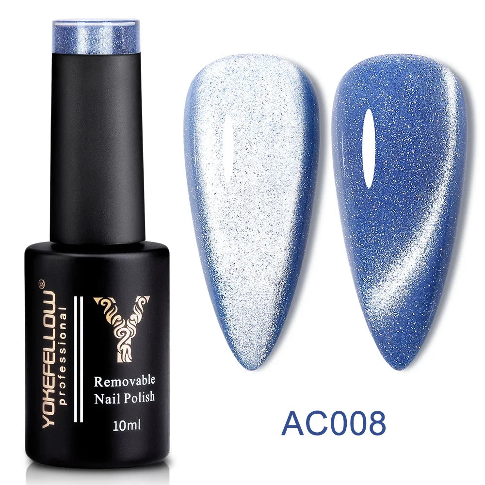 Esmalte de uñas en gel YOKEFELLOW Cat Eye de 10 ml, esmalte de uñas magnético plateado, esmalte de uñas en gel profesional para manicura DIY.