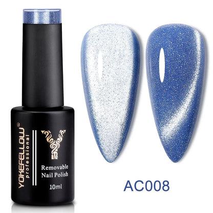 Esmalte de uñas en gel YOKEFELLOW Cat Eye de 10 ml, esmalte de uñas magnético plateado, esmalte de uñas en gel profesional para manicura DIY.