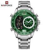 NAVIFORCE Luxury Quartz Watch for Men Honeycomb Dial Design Stainless Steel Wristwatch Dual Display Digital Watches Male Clock