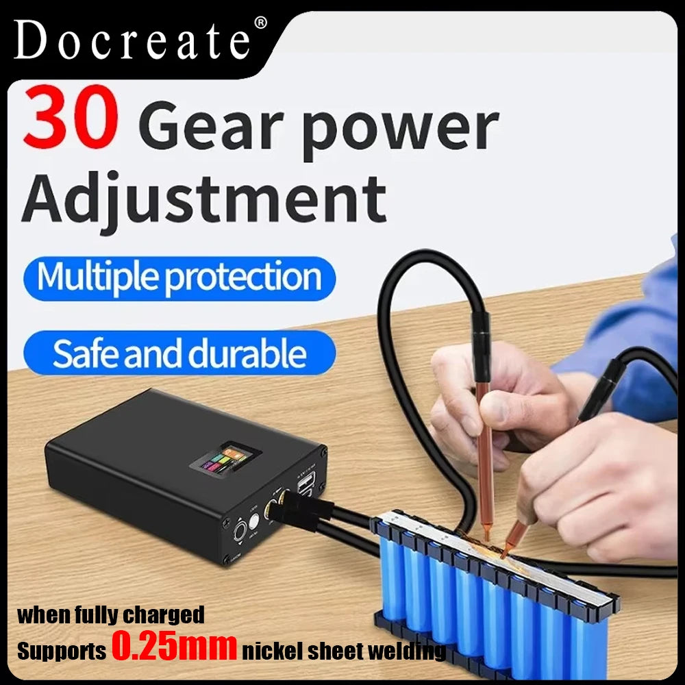 Portable Design 30-speed Spot Welder with Digital Color Screen Display, Li-ion Battery 0.1~0.25-18650mm