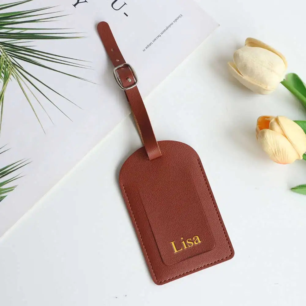 Customized Letters Smooth PU Leather Classic Ultra-Thin Travel Aviation Luggage Tag Signature Luggage Label