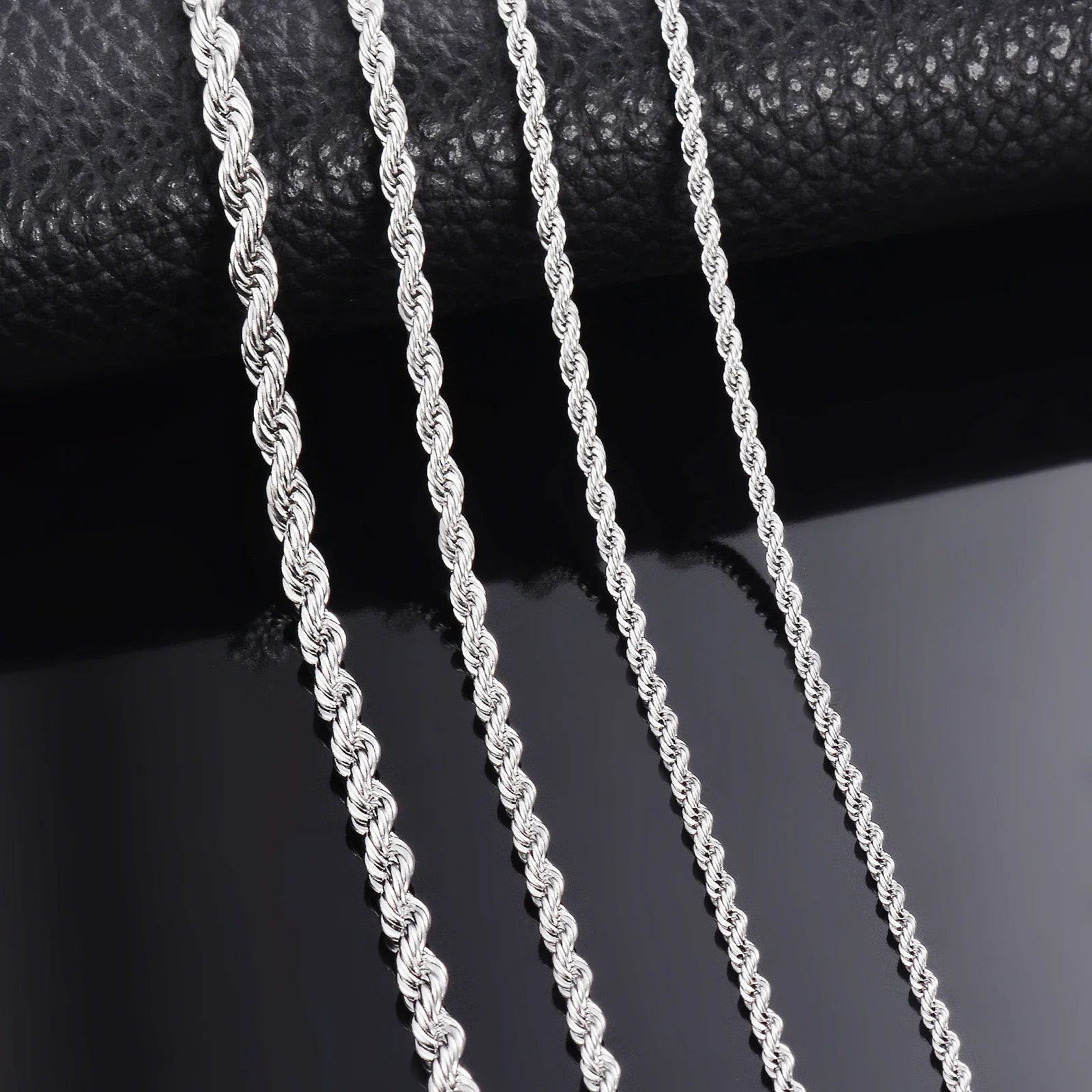 925 Sterling Silver Corda Colar de Corrente para Homens e Mulheres, Moda Pulseira, Largura 2mm 3mm 4mm, 1 Pc