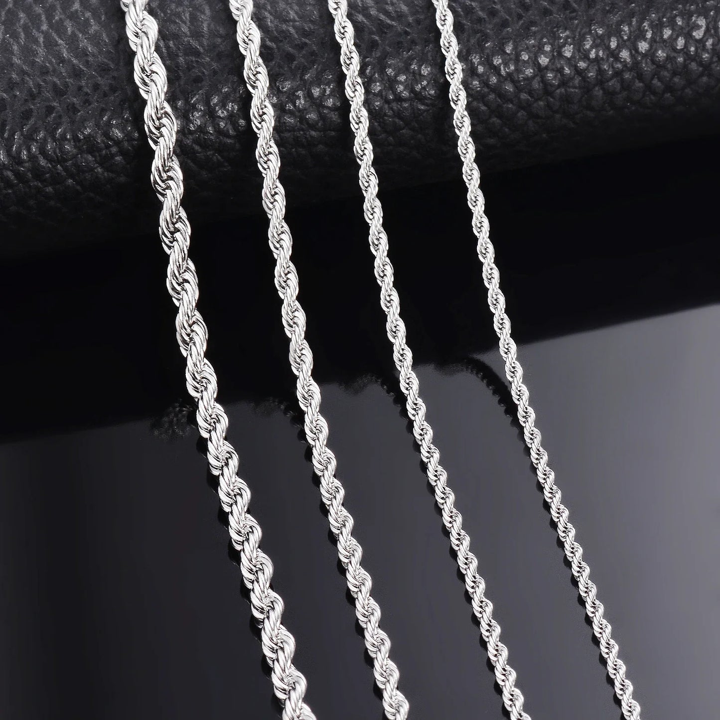 925 Sterling Silver Corda Colar de Corrente para Homens e Mulheres, Moda Pulseira, Largura 2mm 3mm 4mm, 1 Pc