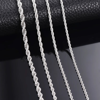 925 Sterling Silver Corda Colar de Corrente para Homens e Mulheres, Moda Pulseira, Largura 2mm 3mm 4mm, 1 Pc