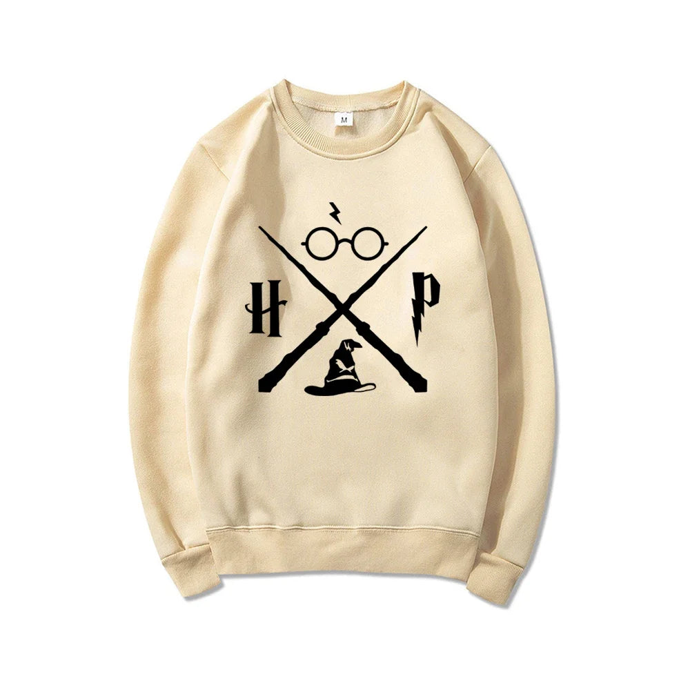 Sudadera con sombrero de mago, sudadera con varita de mago, jerséis HP, sudaderas con capucha gráficas unisex de manga larga, sudaderas de escuela de magia, ropa de calle, top