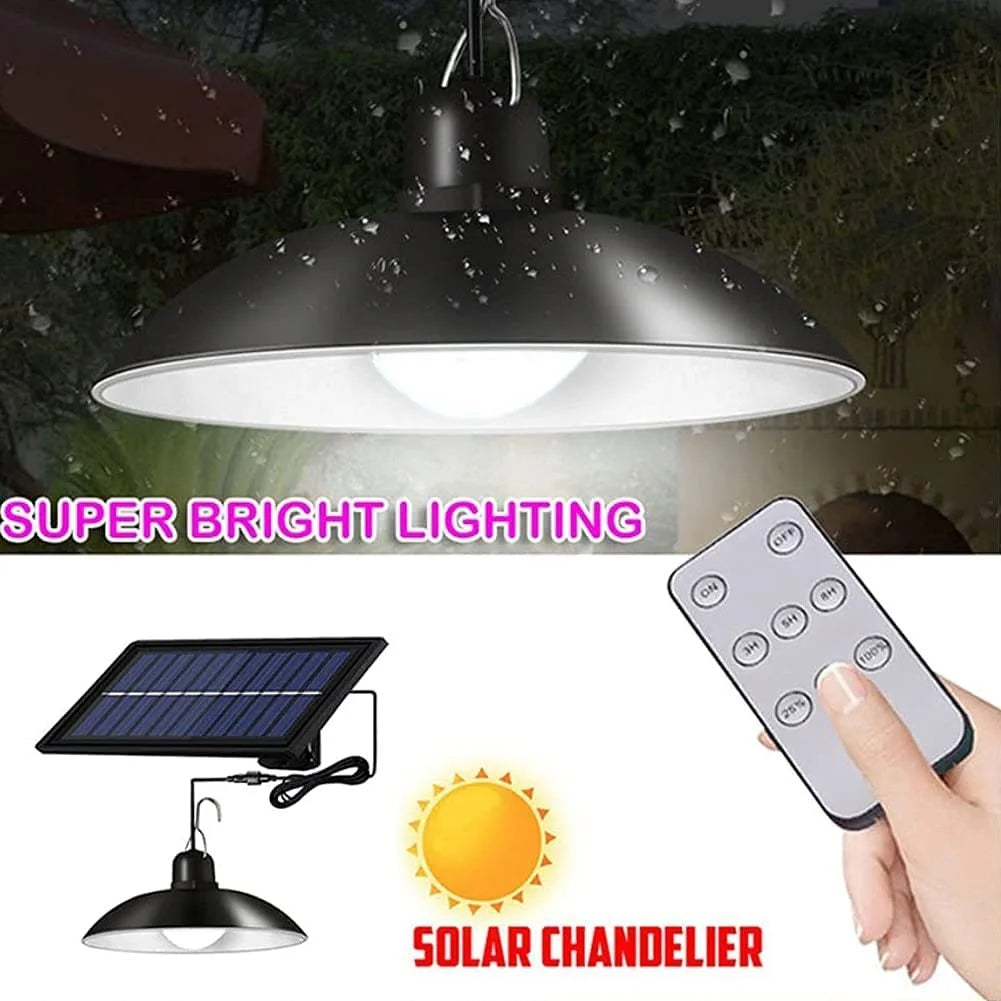 Solar Pendant Lights, Dusk to Dawn Auto Lamp with Remote Controller for Barn Shed Chicken Coop Bullpen, etc.