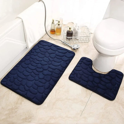 2PC Embossed Stone Pattern Toilet Mat Door Mats Absorb Water Mats Non-slip Carpet Mat, Can Wash Strip Carpet Home Decoration