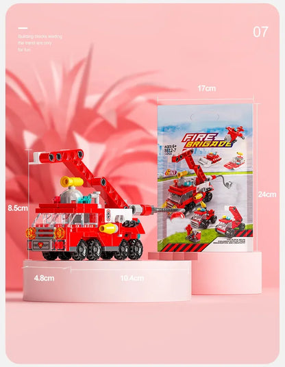 6IN1 Building Blocks City Fire Car Police Truck Engineering Crane Tank Helicopter Bricks Set Toys for Children Kids