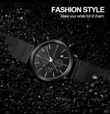 HANNAH MARTIN Brand Men Watch Black Stainless Steel Waterproof Fashion Sports Multifunctional Quartz Wristatch Relogio Masculino