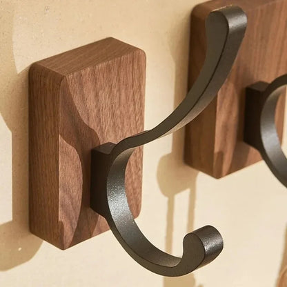 Self-adhesive New Simple Solid Wood Hook Walnut Hanging Hanger Bathroom Wall Hook Bedroom Coat Storage Rack Home Towel Key Decor