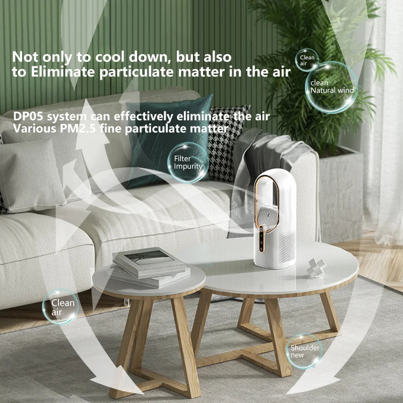 Portable USB Air Cooler Leafless Electric Desktop Fan 6 Speed Silent Timer Air Conditioner Cooling Humidifier Conditioning Fan