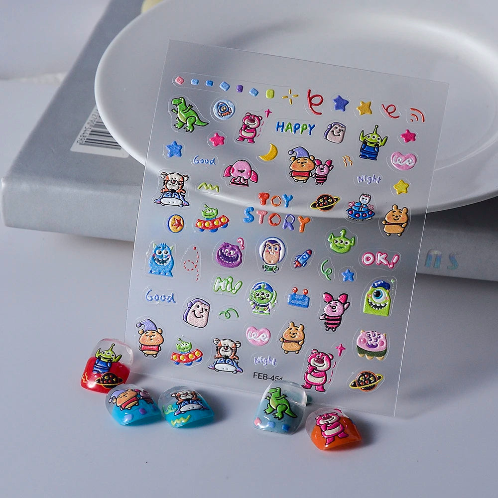 Sanrio Anime 5D Nail Stickers Hello Kitty Kurome Cartoon Stickers Nail Decoration Cute Melody Nail Art Decals Nail Art Supplies