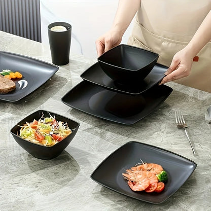 16-Piece Square Dinnerware Set - Heavy Duty Ceramic Plates, Bowls, Cups | Dishwasher & Microwave Safe for Everyday Use
