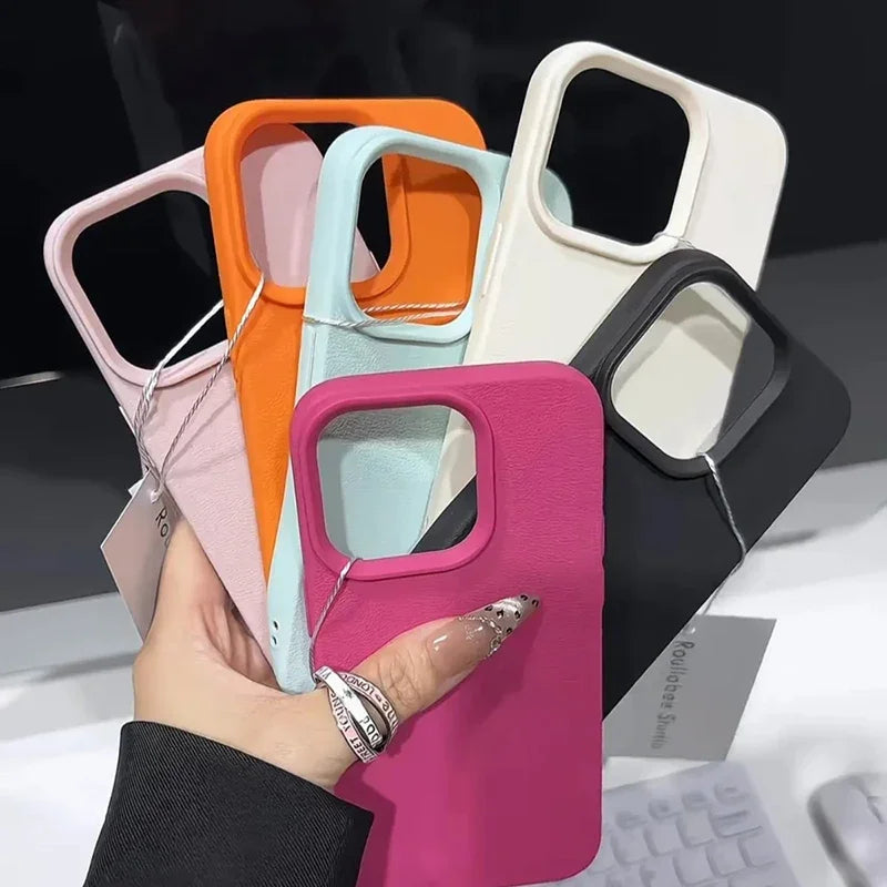 Soft Candy Color Lichee Pattern Silicone Phone Case For iPhone 11 12 13 14 15 16 ProMax Plus 16E X XS XR Shockproof Bumper Cover