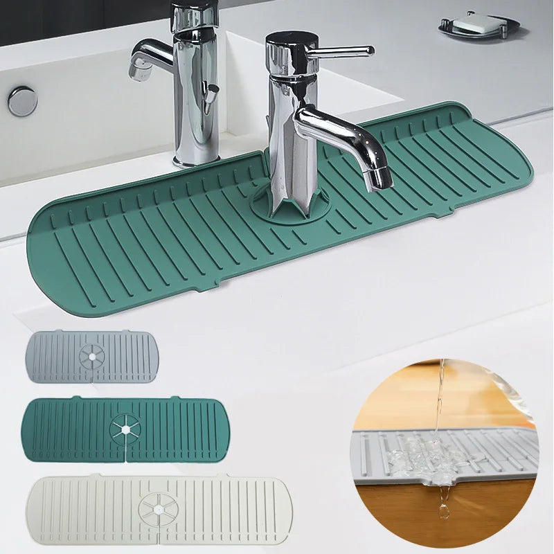 1PC Silicone Faucet Mat Water Ripple Kitchen Bathroom Draining Pad Wash Basin Large Sink Splash Pad Countertop Protector