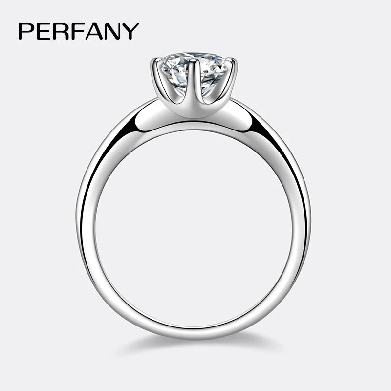 PERFANY 0.5-2CT Moissanite Ring for Women S925 Pure Silver Laboratory GRA Certified Diamond Wedding Luxury Jewelry