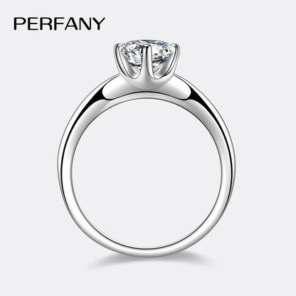 PERFANY 0.5-2CT Moissanite Ring for Women S925 Pure Silver Laboratory GRA Certified Diamond Wedding Luxury Jewelry
