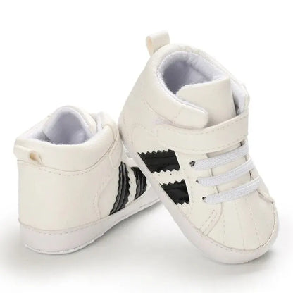 Meckior - Zapatillas altas para bebés, niños y niñas, suela suave antideslizante, zapatos para primeros pasos de cuna, 0-18 meses