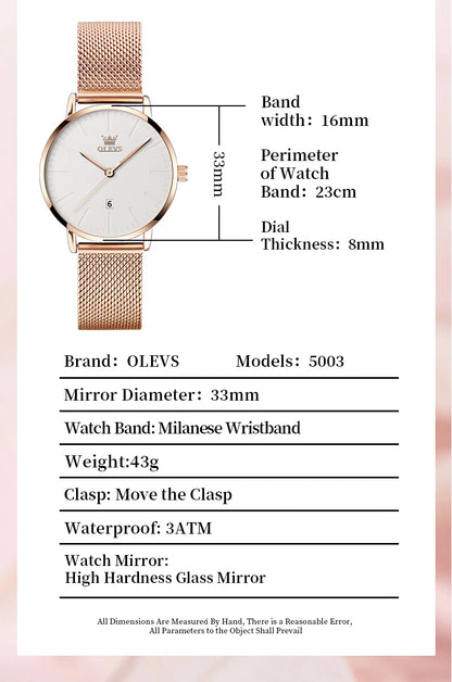 OLEVS Luxury Fashion Watch for Women Stainless Steel Waterproof Quartz Ladies Wristwatch Original Simple Elegant Women's Watches