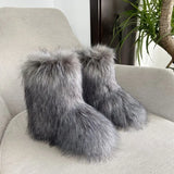 Botas de nieve de mapache para mujer, zapatos de media caña para exteriores, nuevas botas de invierno de una pieza 