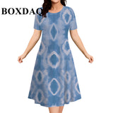 2026 New Women's Dresses 9XL Plus Size Striped Tie Dye Print Summer Elegant Loose Short Sleeve Dresses Fashion Oversized Clothes