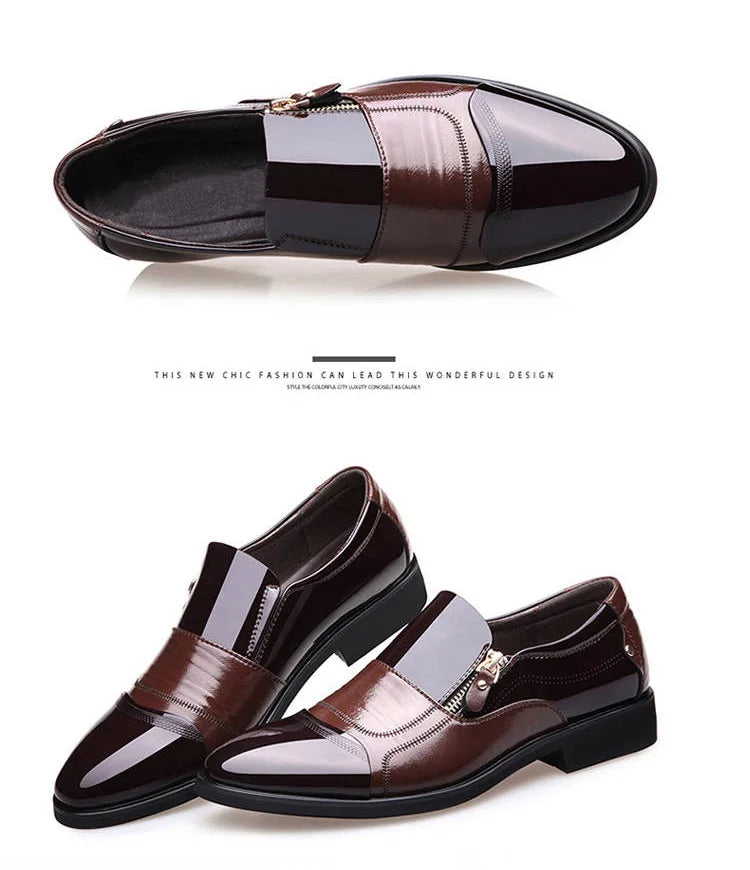 2025Men's Leather Shoes Sharp Pointed Outdoor Anti Slip Flat Fashion Business Zipper Footwear Casual Comfort Male Shoes