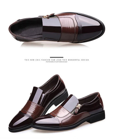 2025Men's Leather Shoes Sharp Pointed Outdoor Anti Slip Flat Fashion Business Zipper Footwear Casual Comfort Male Shoes