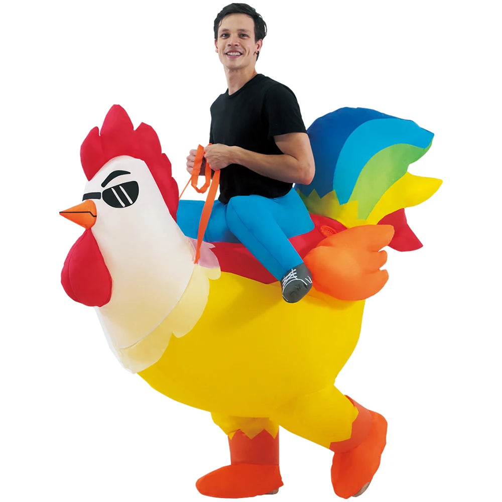 Adult Rooster Inflatable Costume Funny Unicorn Elk Animals Inflatable Suit Halloween Carnival Half Body Blow Up Suit for Cosplay