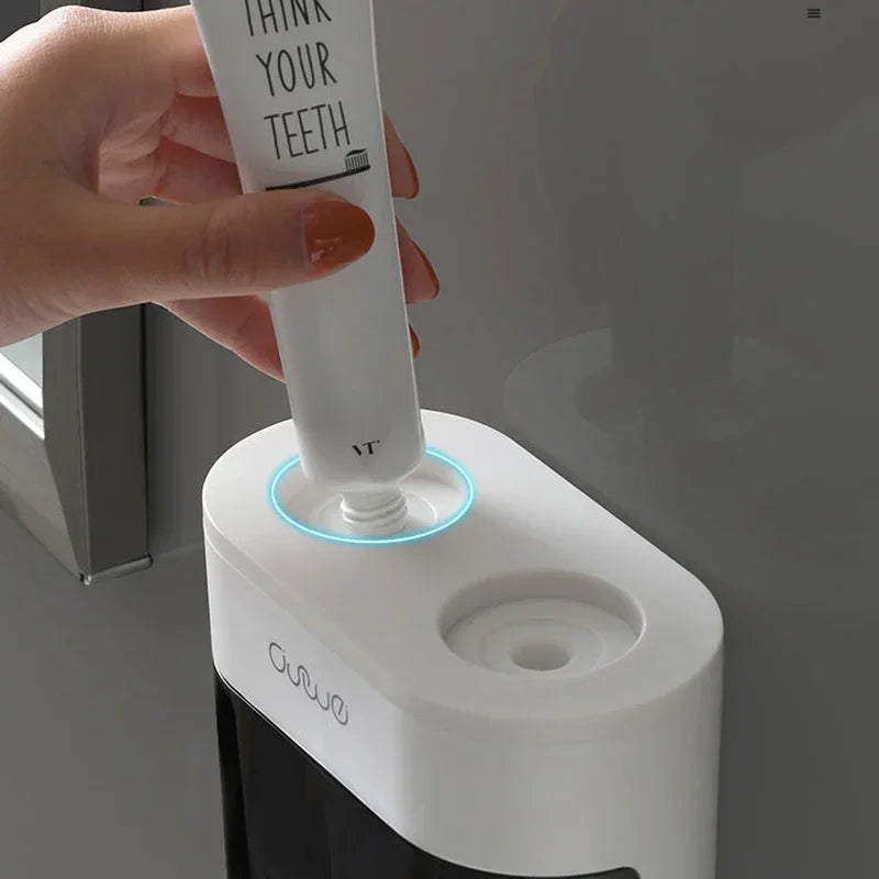 Exprimidor automático de pasta de dientes de pared, dispensador de pasta de dientes, soporte magnético para cepillos de dientes, estante para pasta de dientes, accesorios de baño