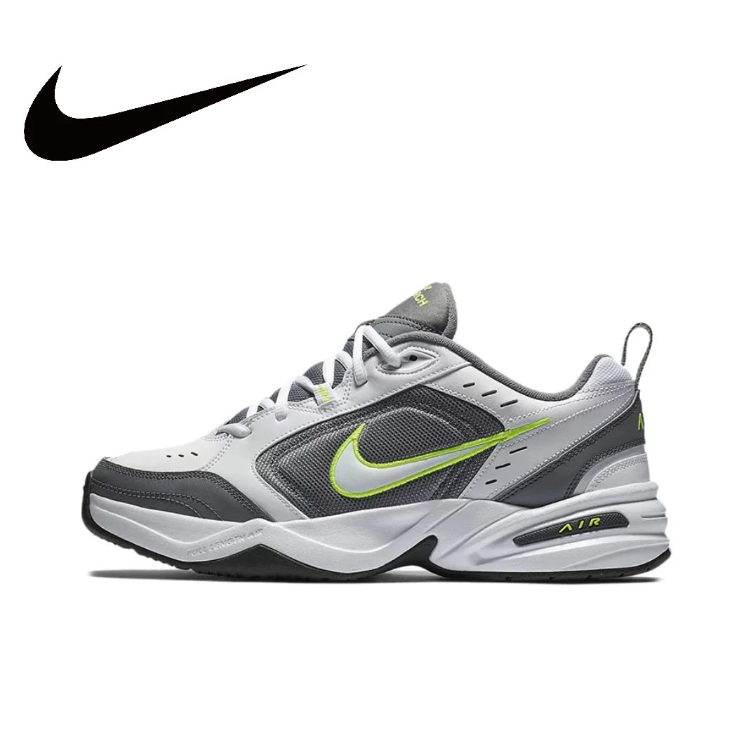 Zapatillas Nike Air Monarch 4 Low para hombre y mujer, clásicas, retro, informales, cómodas y acolchadas, blancas y plateadas.