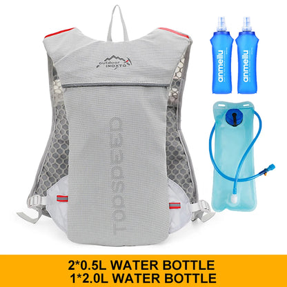 Mochila ultraligera de 5 l para correr en senderos al aire libre, chaleco de hidratación para correr, bolsa transpirable para ciclismo de maratón, botella de agua de 500 ml.