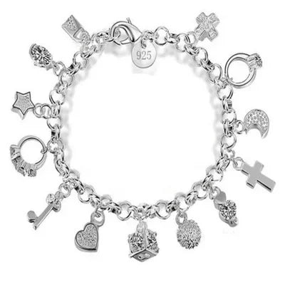 925 prata esterlina moda 13 pçs pingente corrente charme pulseira para mulheres para meninas adolescentes senhora presente feminino jóias finas