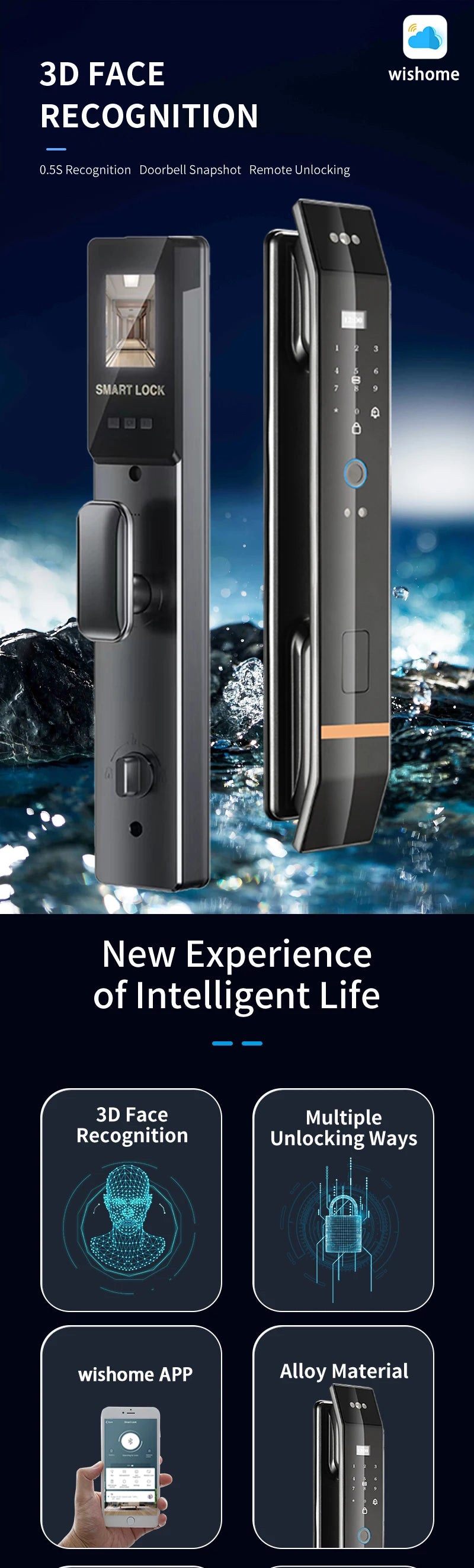 3D Face Smart Door Lock Biometric Recognition Fingerprint Password IC Card APP Wifi Lock Unlock for Home House Apartment