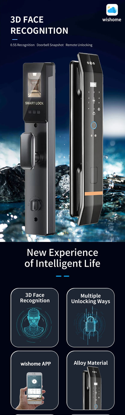 3D Face Smart Door Lock Biometric Recognition Fingerprint Password IC Card APP Wifi Lock Unlock for Home House Apartment