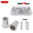 70/205pcs/box Aluminum Insert Rivet Nut Rivnut Nutert Mix M3 M4 M5 M6 M8 Size Set Assortment Kit Flat Head High Quality 