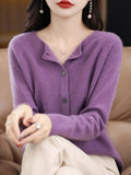 Long Sleeve 100% Merino Wool Sweaters Cashmere Cardigan Spring Autumn Women O-Neck Knitwear Tops Clothing Fashion Basic Tops